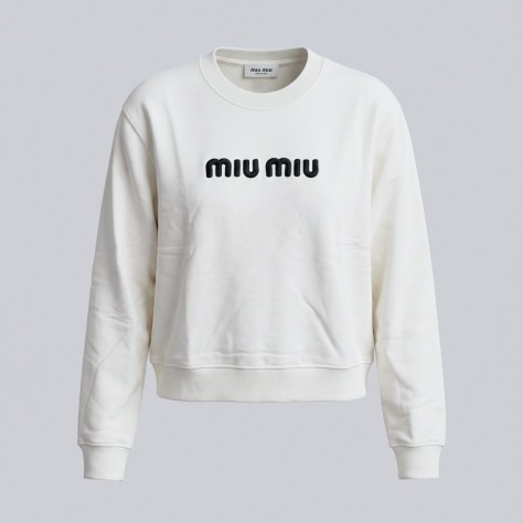 Signature Embroidered White Crewneck Sweatshirt