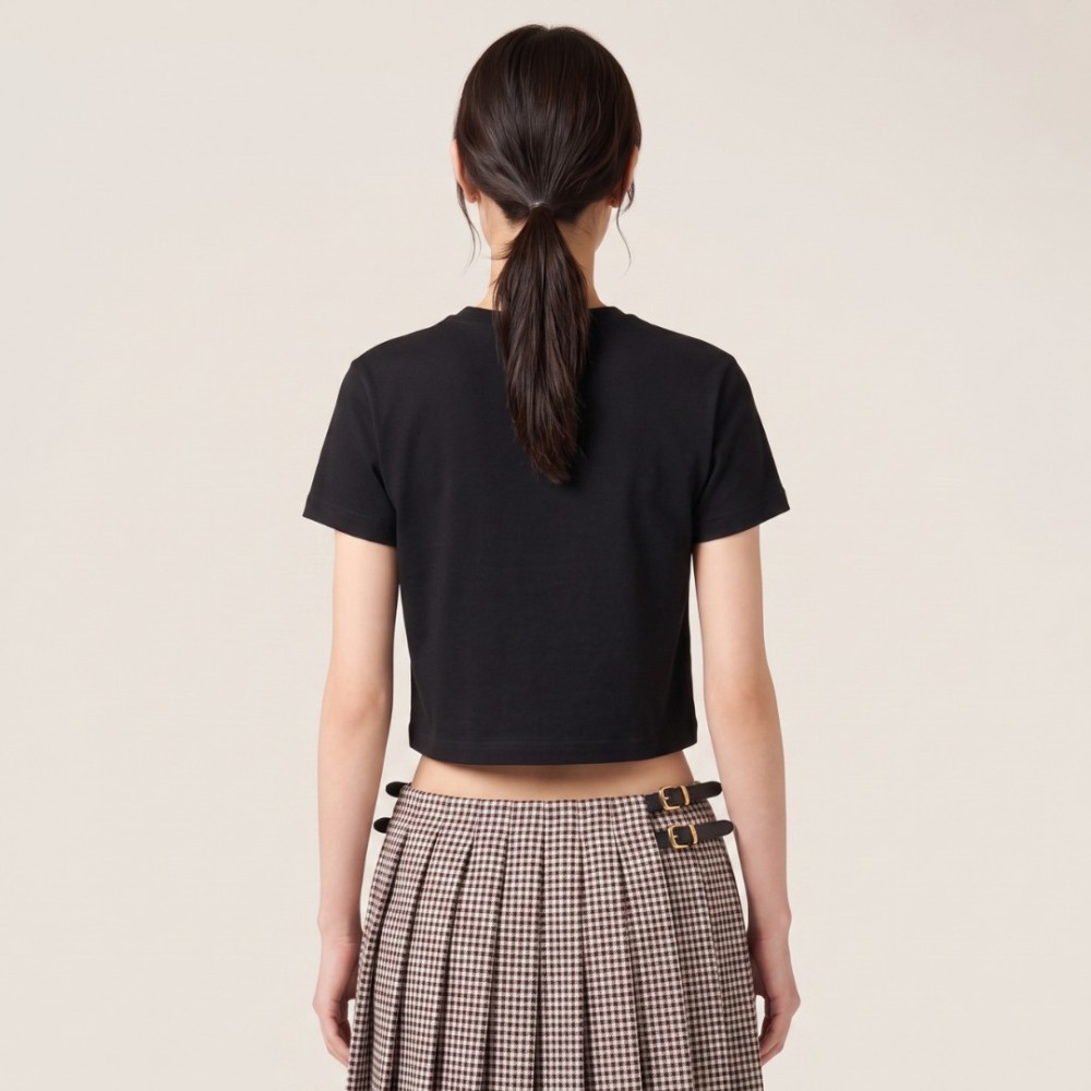 Women Embroidered Logo T-Shirt in Black Women Embroidered Logo T-Shirt in Black