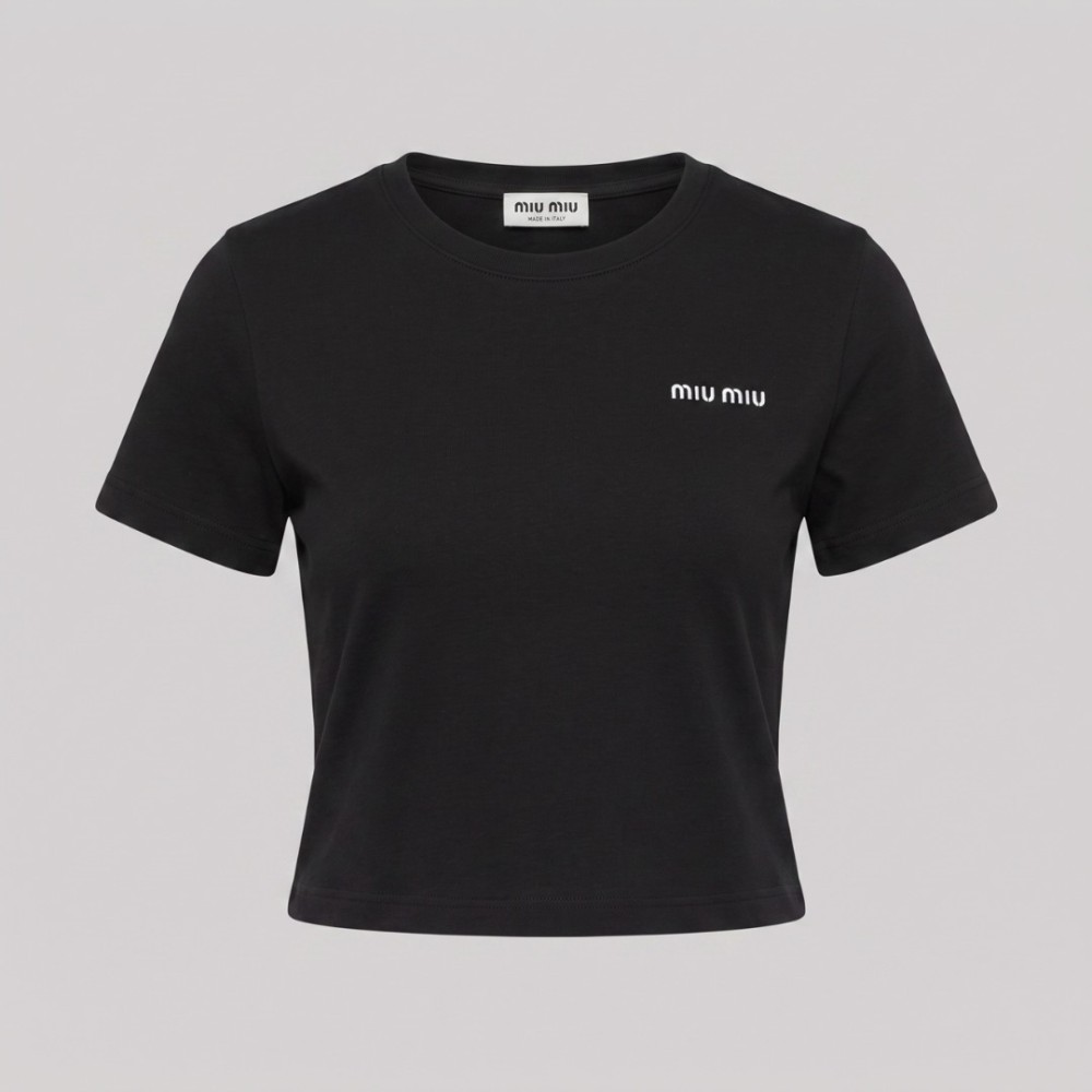 Women Embroidered Logo T-Shirt in Black Women Embroidered Logo T-Shirt in Black