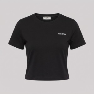 Women Embroidered Logo T-Shirt in Black 