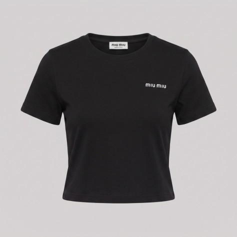 Women Embroidered Logo T-Shirt in Black 