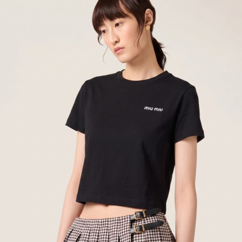 Women Embroidered Logo T-Shirt in Black Women Embroidered Logo T-Shirt in Black