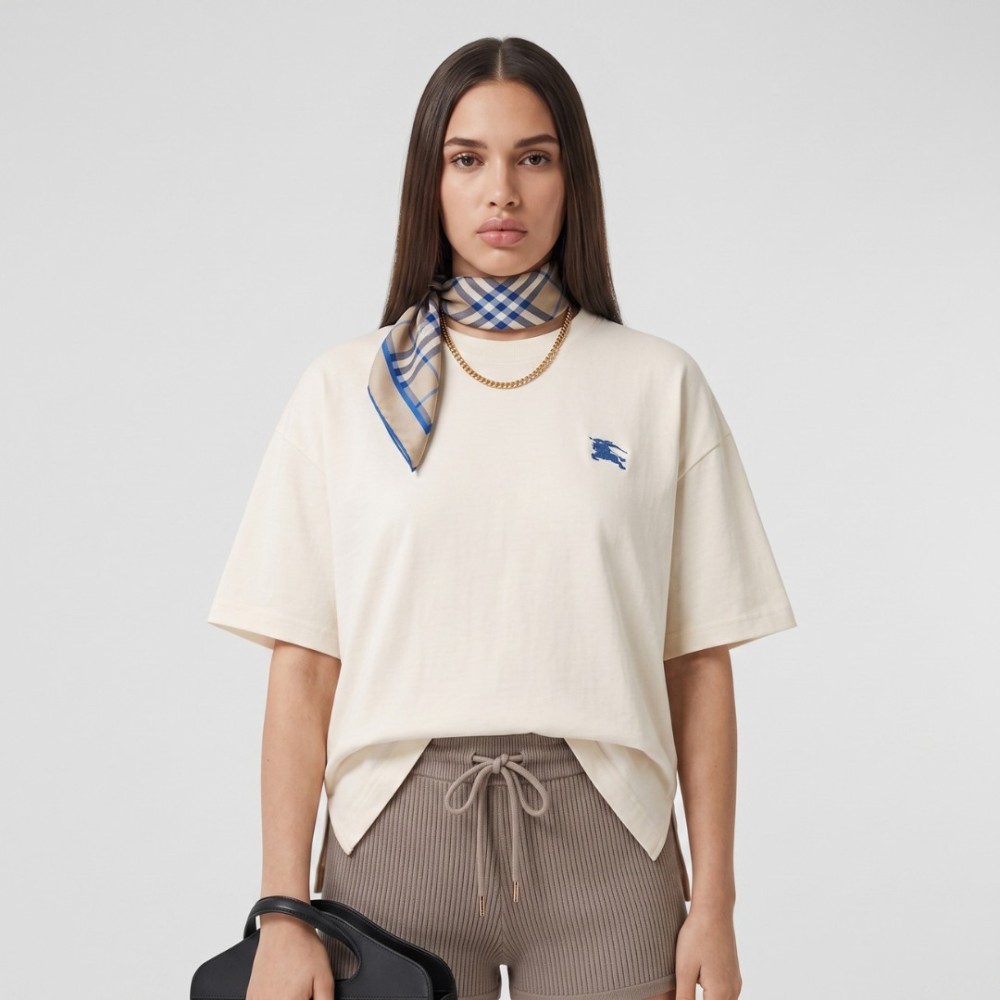 Cotton Embroidered Tee In Cream