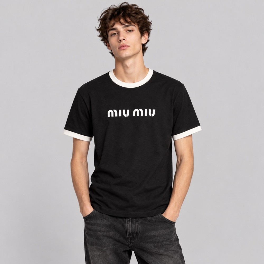 Signature Contrast Ringer T-Shirt Black and White Logo Tee Signature Contrast Ringer T-Shirt Black and White Logo Tee