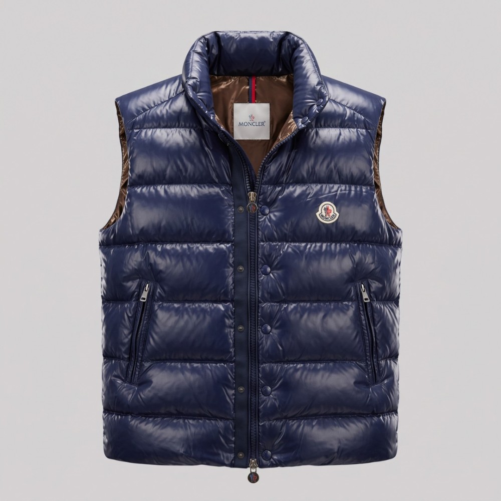 Signature Glossy Navy Blue Quilted Down Vest