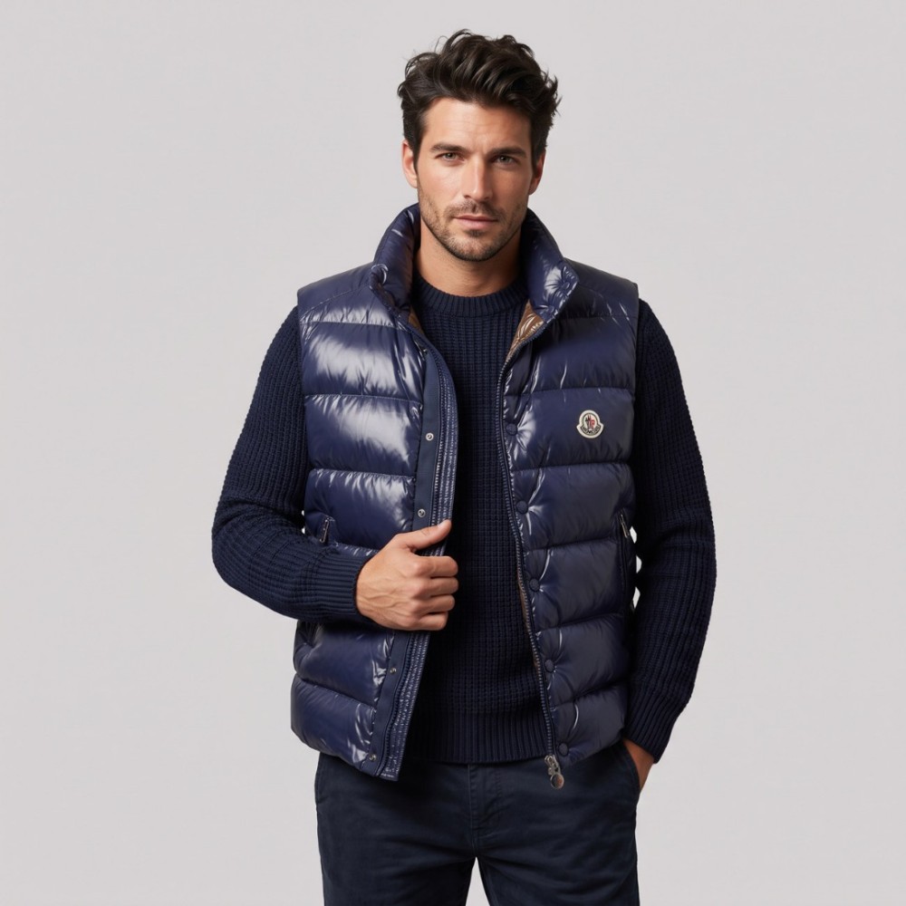 Signature Glossy Navy Blue Quilted Down Vest
