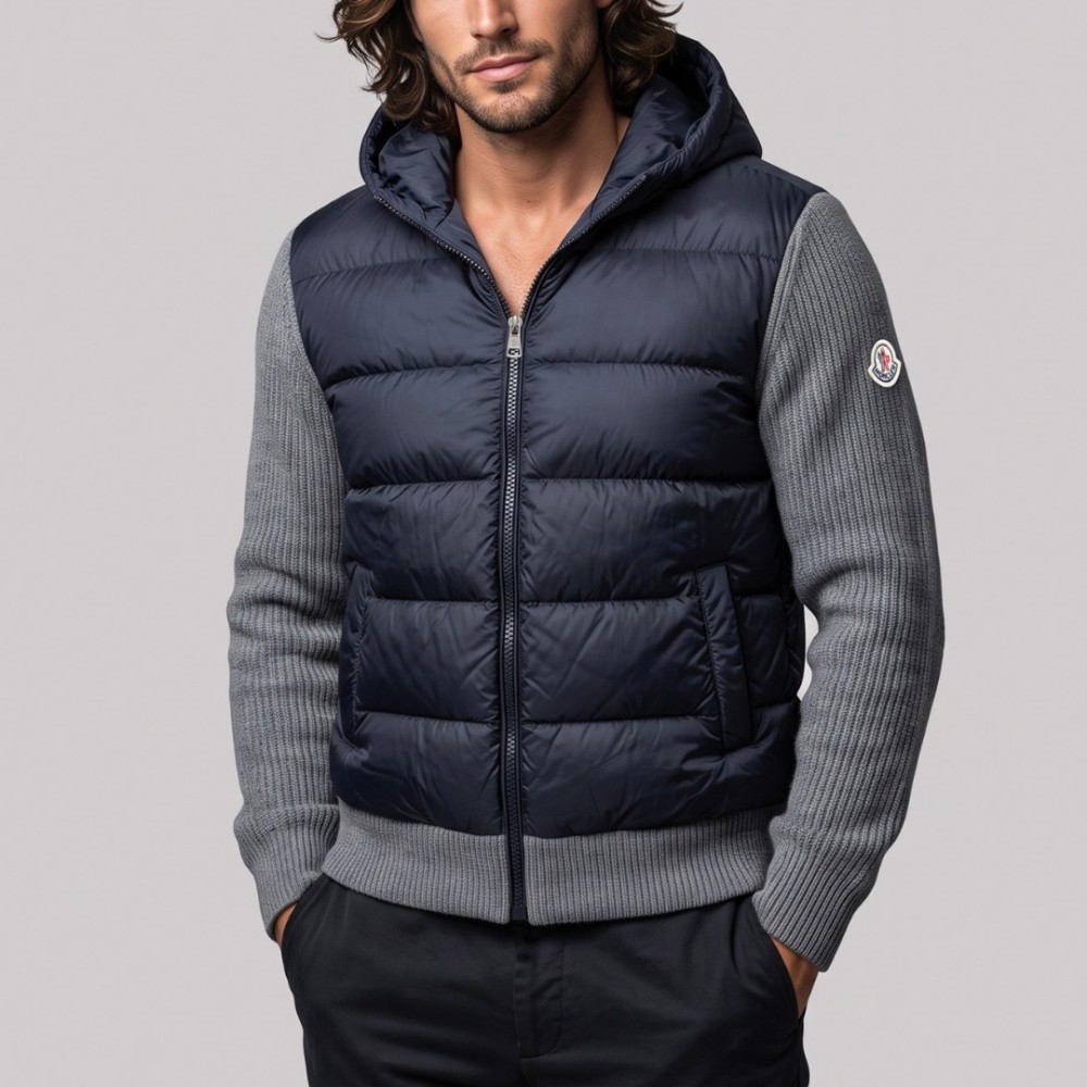 Hybrid Knit Puffer Jacket Grey & Navy Hybrid Knit Puffer Jacket Grey & Navy