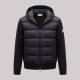 Hybrid Quilted Down & Ribbed Knit Hooded Jacket Black