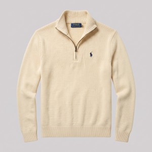 Quarter-Zip Mock-Neck Jumper in Cream