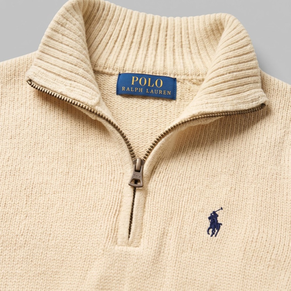 Quarter-Zip Mock-Neck Jumper in Cream