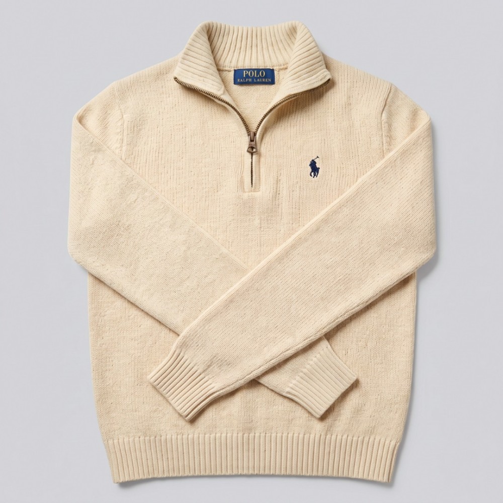 Quarter-Zip Mock-Neck Jumper in Cream