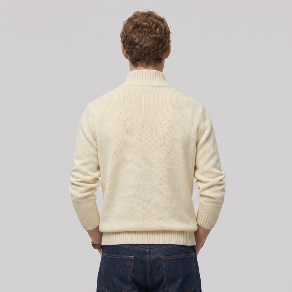 Quarter-Zip Mock-Neck Jumper in Cream