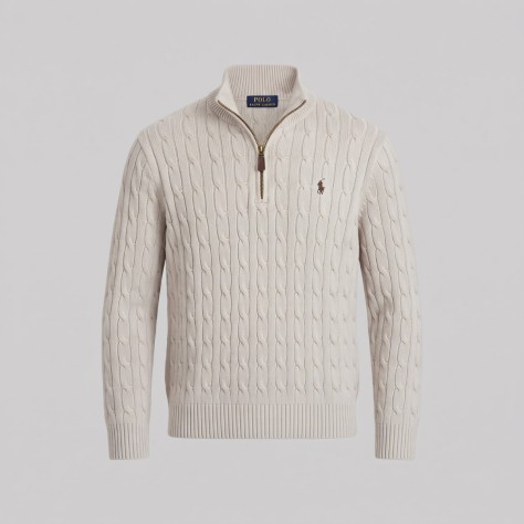 Polo Cable-Knit Quarter-Zip Sweater Beige