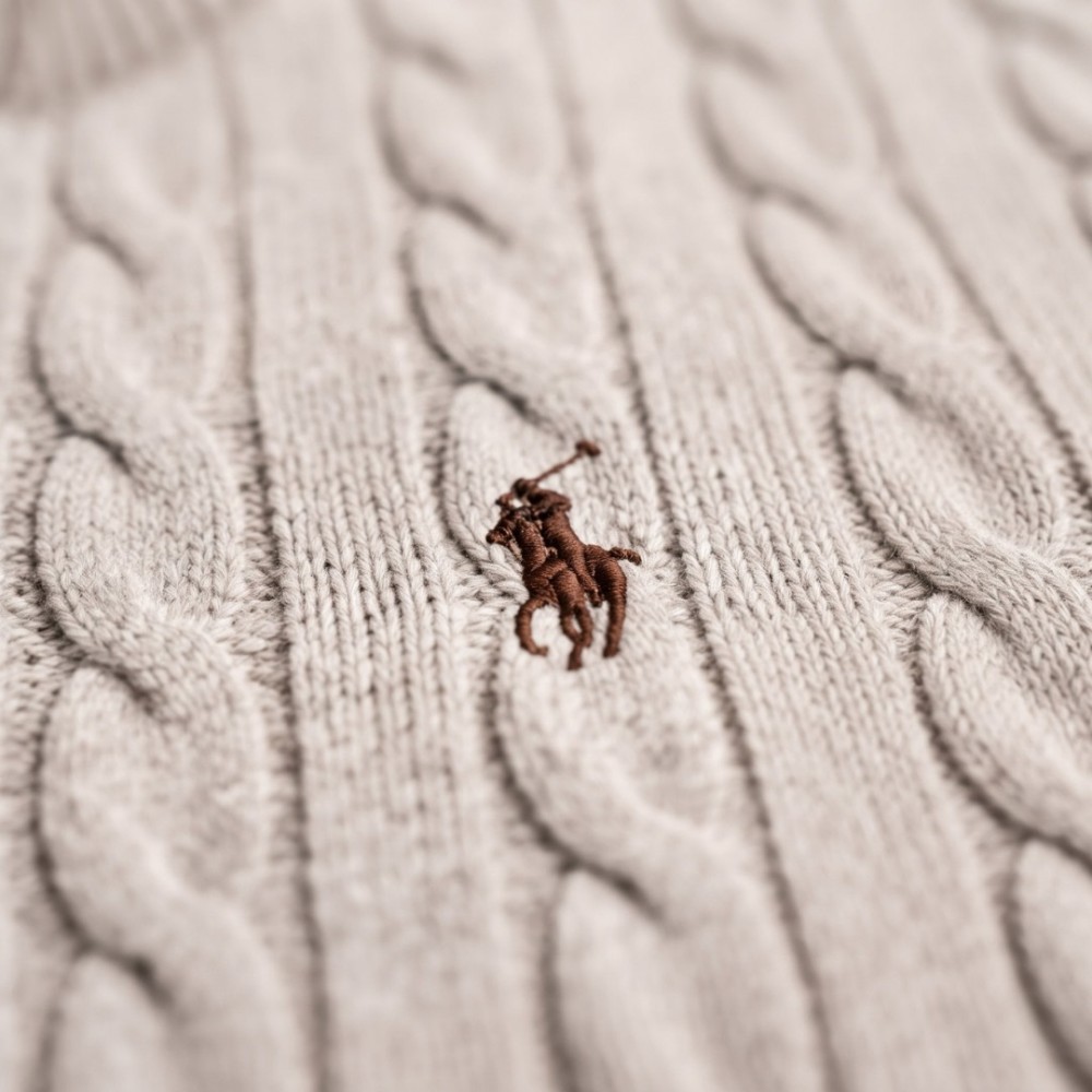 Polo Cable-Knit Quarter-Zip Sweater Beige