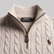 Polo Cable-Knit Quarter-Zip Sweater Beige