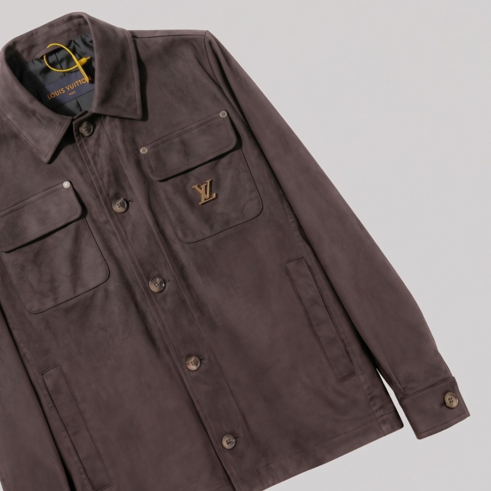 Suede Workwear Jacket with LV Logo Plate in Brown Suede Workwear Jacket with LV Logo Plate in Brown
