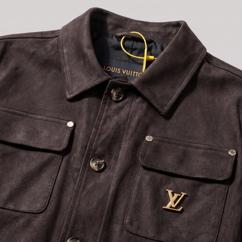 Suede Workwear Jacket with LV Logo Plate in Brown Suede Workwear Jacket with LV Logo Plate in Brown
