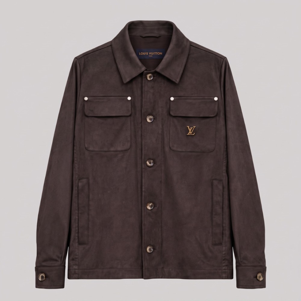 Suede Workwear Jacket with LV Logo Plate in Brown Suede Workwear Jacket with LV Logo Plate in Brown