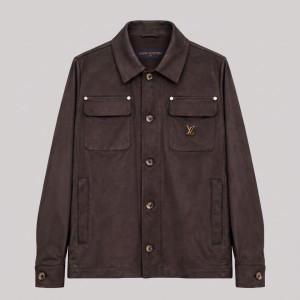 Suede Workwear Jacket with LV Logo Plate in Brown
