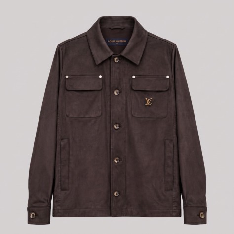Suede Workwear Jacket with LV Logo Plate in Brown