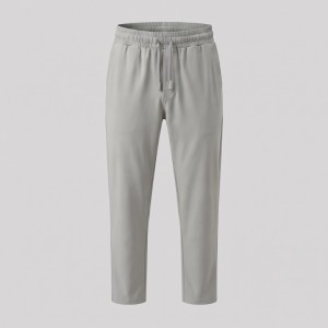 Grey Cotton Trousers with Metallic Triangle Logo