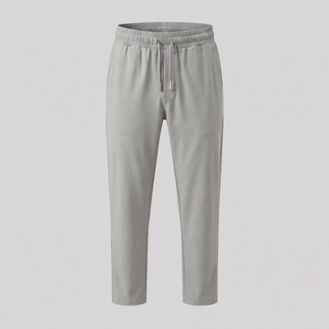 Grey Cotton Trousers with Metallic Triangle Logo