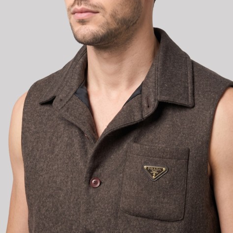 Wool Vest with Triangle Logo Brown