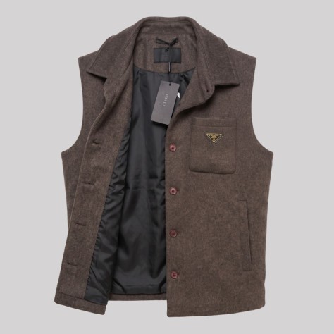 Wool Vest with Triangle Logo Brown