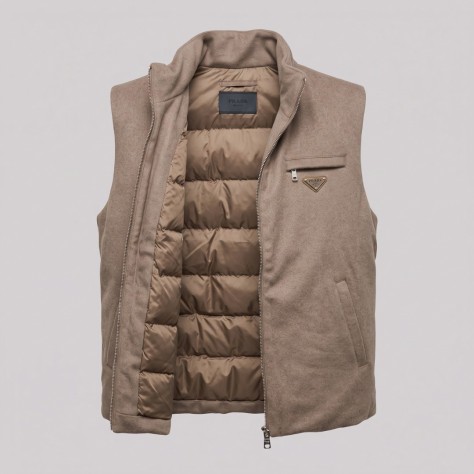 Wool & Cashmere Down Vest in Light Brown