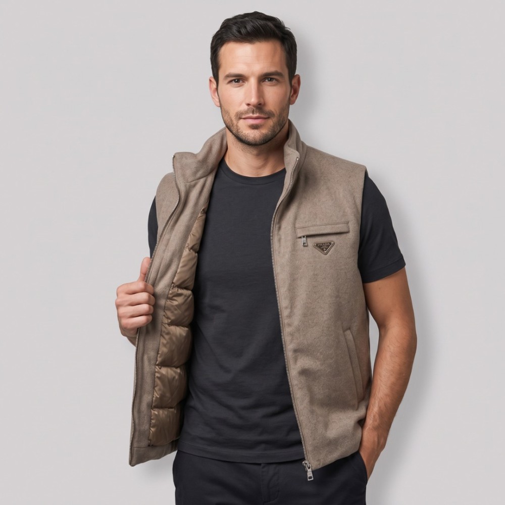 Wool & Cashmere Down Vest in Light Brown Wool & Cashmere Down Vest in Light Brown