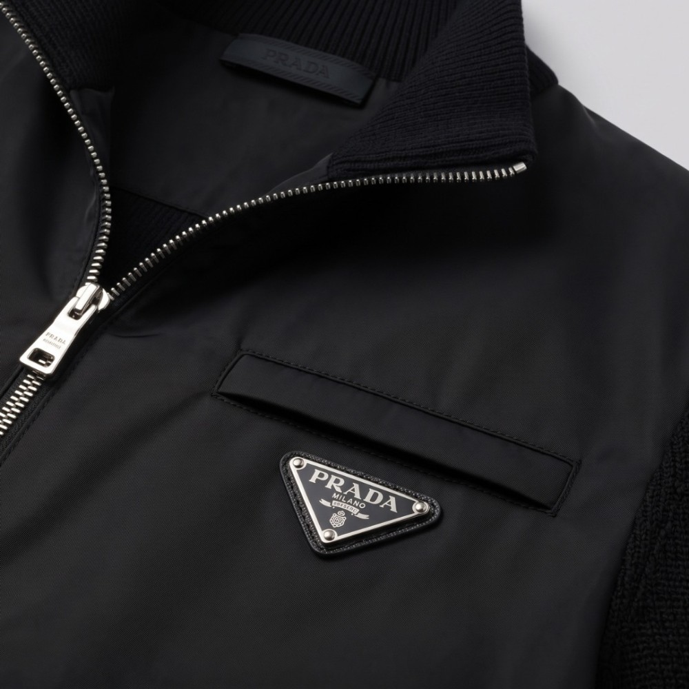 Re-Nylon Contrast Panel Zip-Up Mock-Neck Sweatshirt in Black Re-Nylon Contrast Panel Zip-Up Mock-Neck Sweatshirt in Black