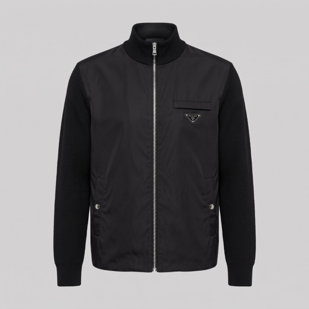 Re-Nylon Contrast Panel Zip-Up Mock-Neck Sweatshirt in Black Re-Nylon Contrast Panel Zip-Up Mock-Neck Sweatshirt in Black