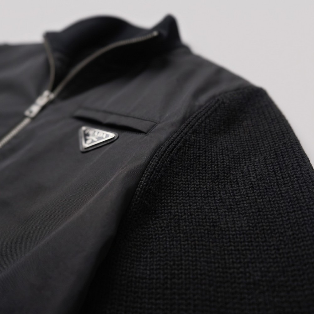 Re-Nylon Contrast Panel Zip-Up Mock-Neck Sweatshirt in Black Re-Nylon Contrast Panel Zip-Up Mock-Neck Sweatshirt in Black