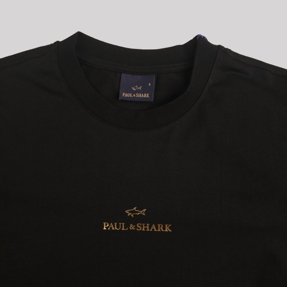 Printed Wide Logo Cotton T-Shirt Black / Gold Printed Wide Logo Cotton T-Shirt Black / Gold