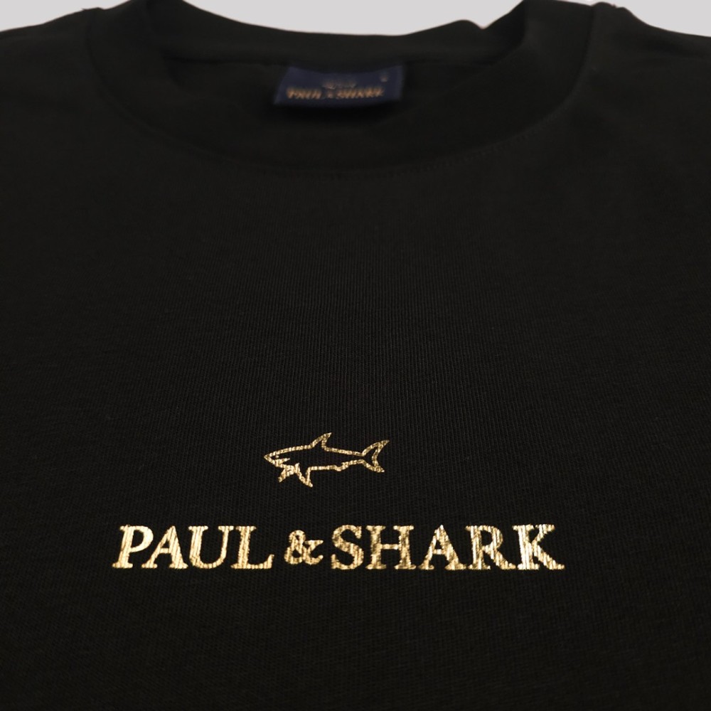 Printed Wide Logo Cotton T-Shirt Black / Gold Printed Wide Logo Cotton T-Shirt Black / Gold