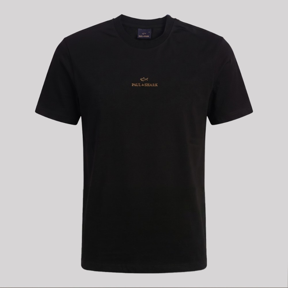 Printed Wide Logo Cotton T-Shirt Black / Gold Printed Wide Logo Cotton T-Shirt Black / Gold