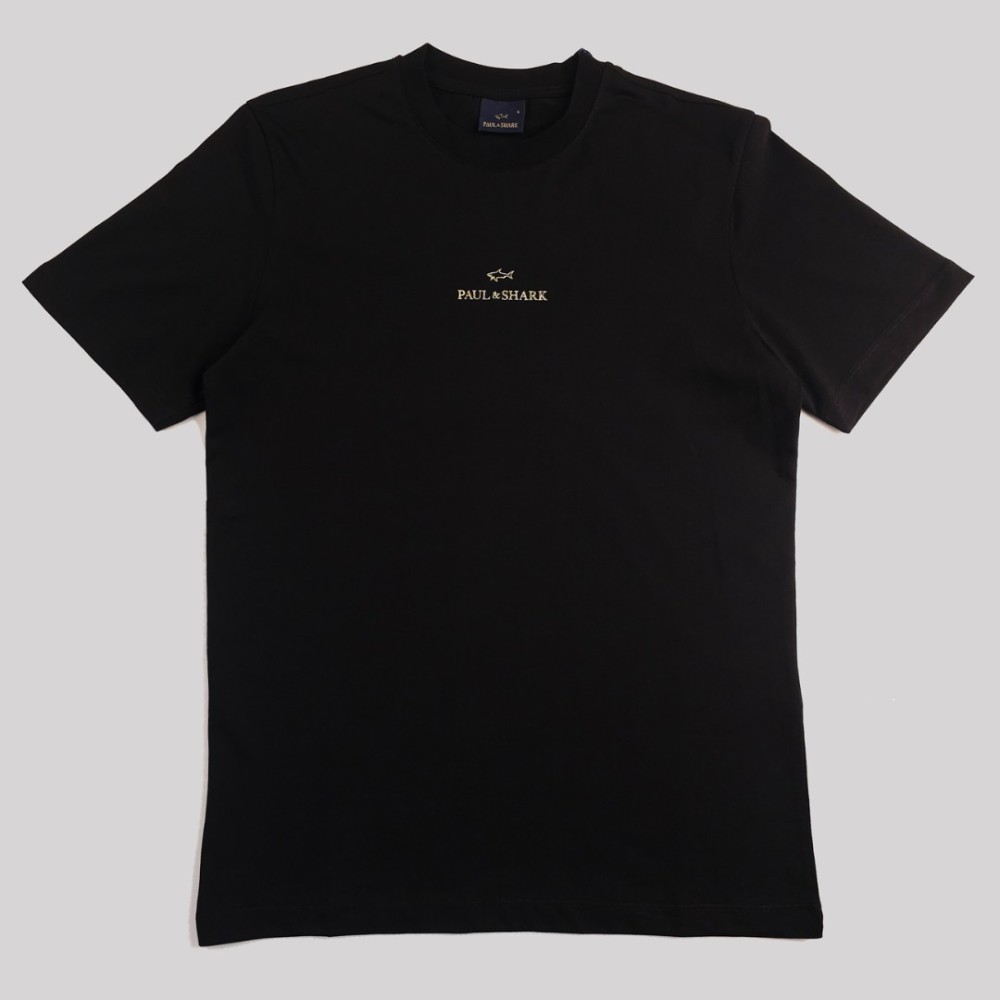 Printed Wide Logo Cotton T-Shirt Black / Gold Printed Wide Logo Cotton T-Shirt Black / Gold