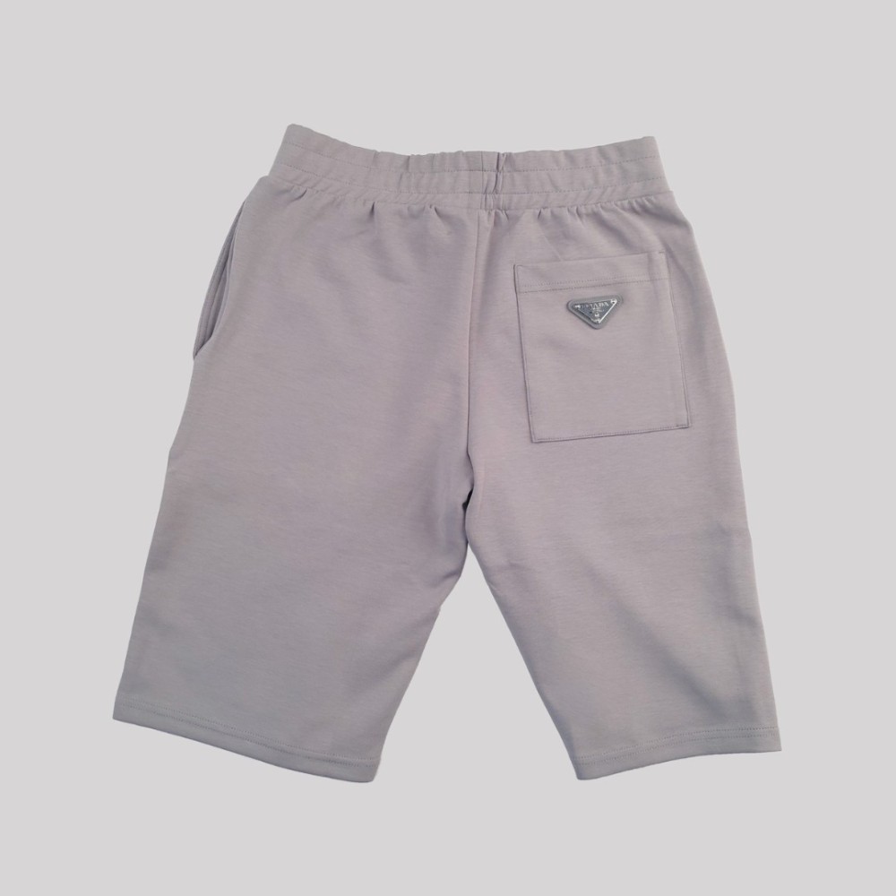 Grey Cotton Shorts with Metallic Triangle Logo Grey Cotton Shorts with Metallic Triangle Logo