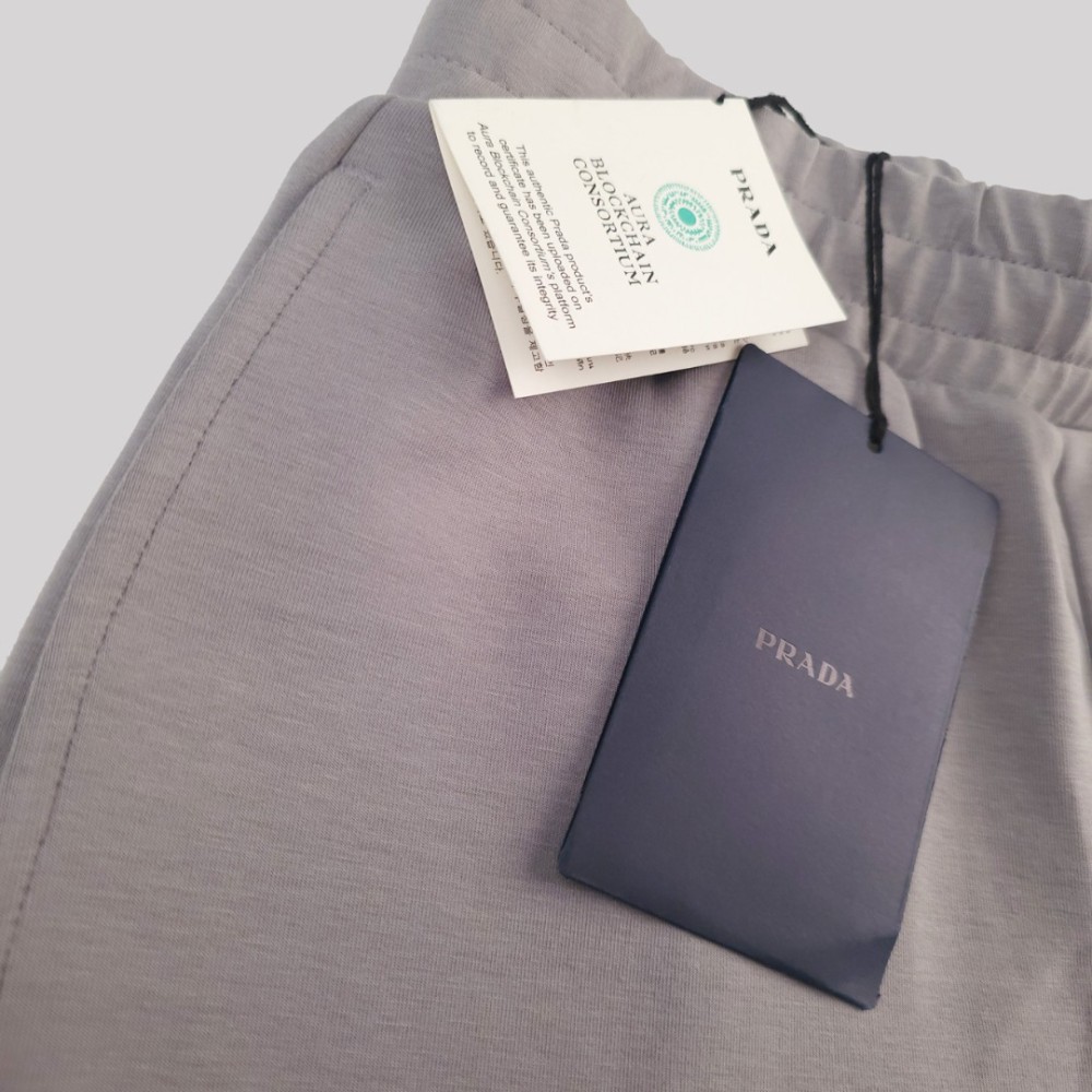 Grey Cotton Shorts with Metallic Triangle Logo Grey Cotton Shorts with Metallic Triangle Logo