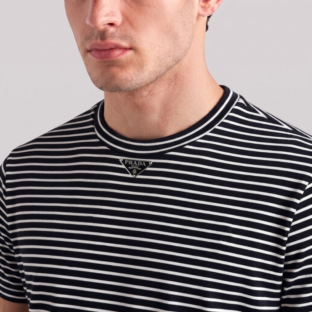 Striped Cotton Jersey T-Shirt Black / White Striped Cotton Jersey T-Shirt Black / White