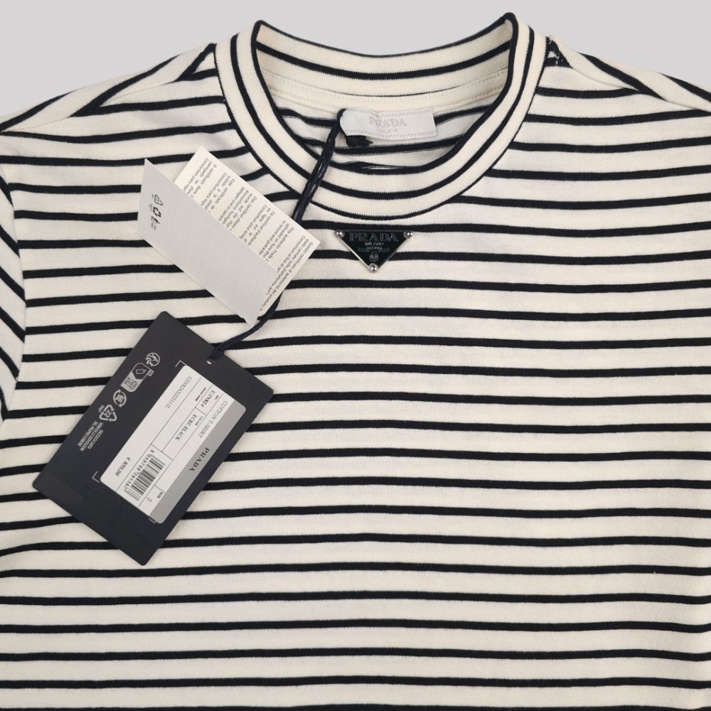 Striped Cotton Jersey T-Shirt White / Black Striped Cotton Jersey T-Shirt White / Black
