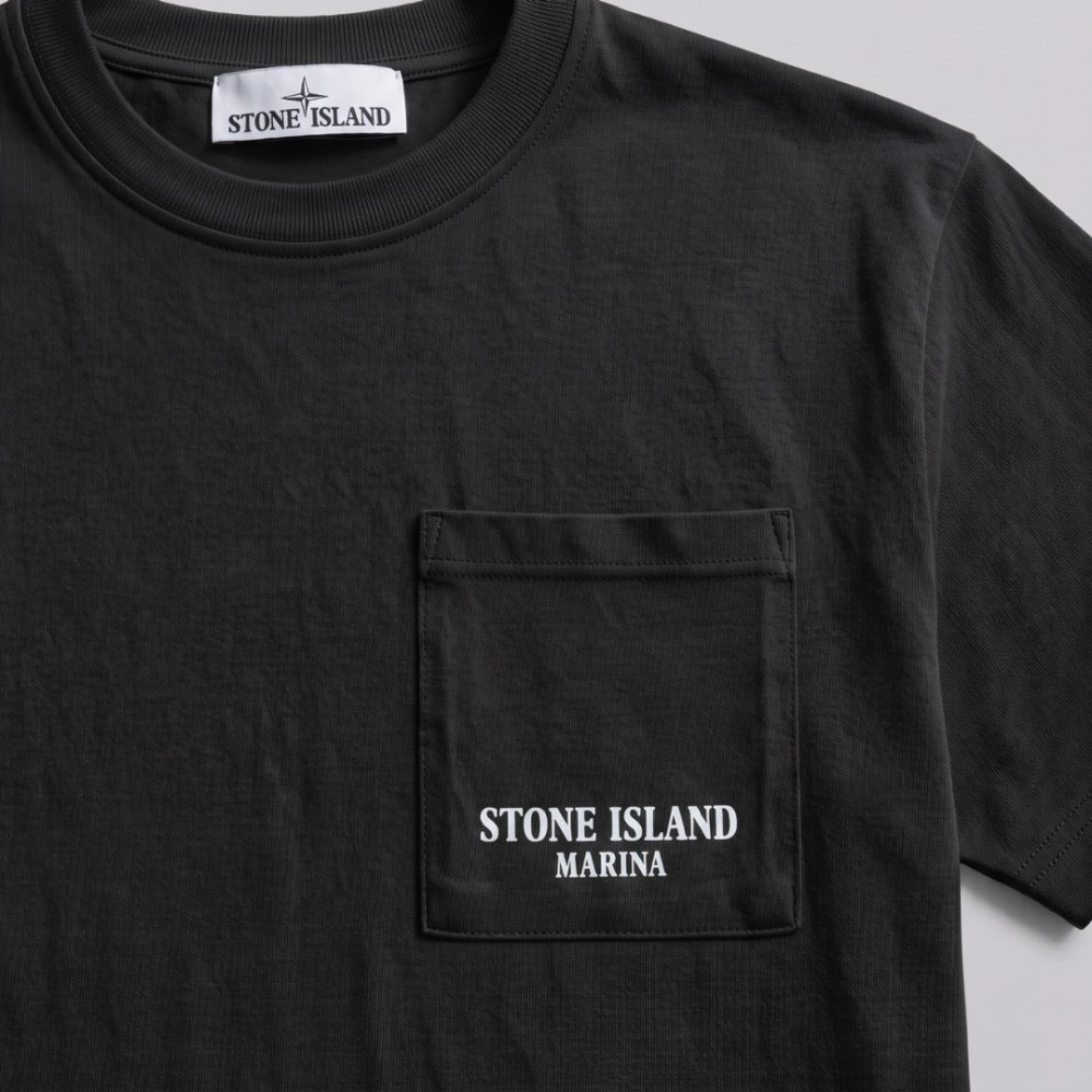 Cotton Short-Sleeve Pocket Marine T-shirt Black