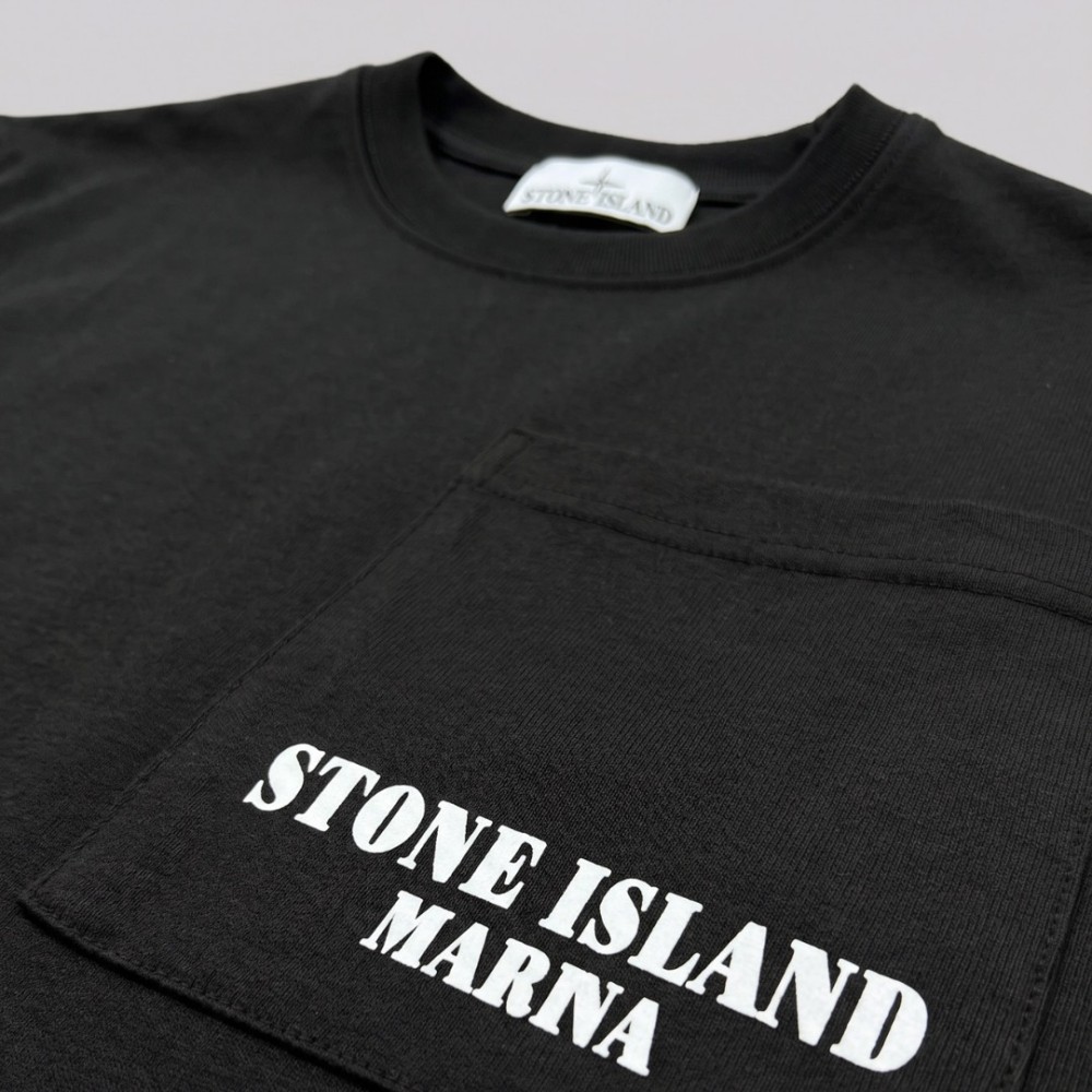 Cotton Short-Sleeve Pocket Marine T-shirt Black