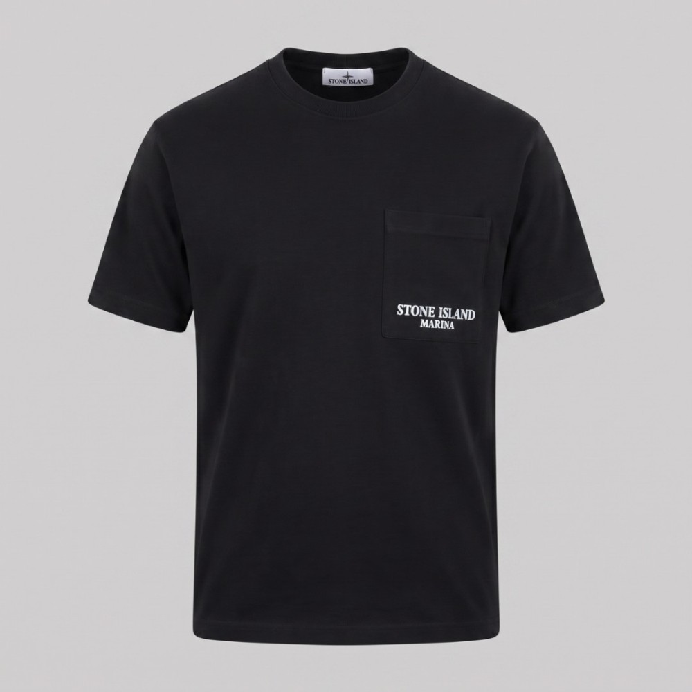Cotton Short-Sleeve Pocket Marine T-shirt Black