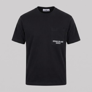 Cotton Short-Sleeve Pocket Marine T-shirt Black