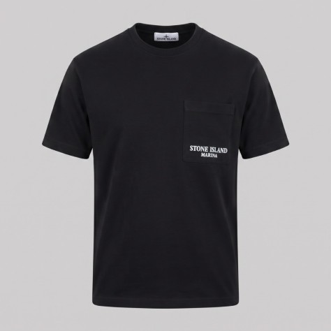 Cotton Short-Sleeve Pocket Marine T-shirt Black