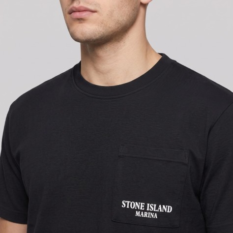 Cotton Short-Sleeve Pocket Marine T-shirt Black