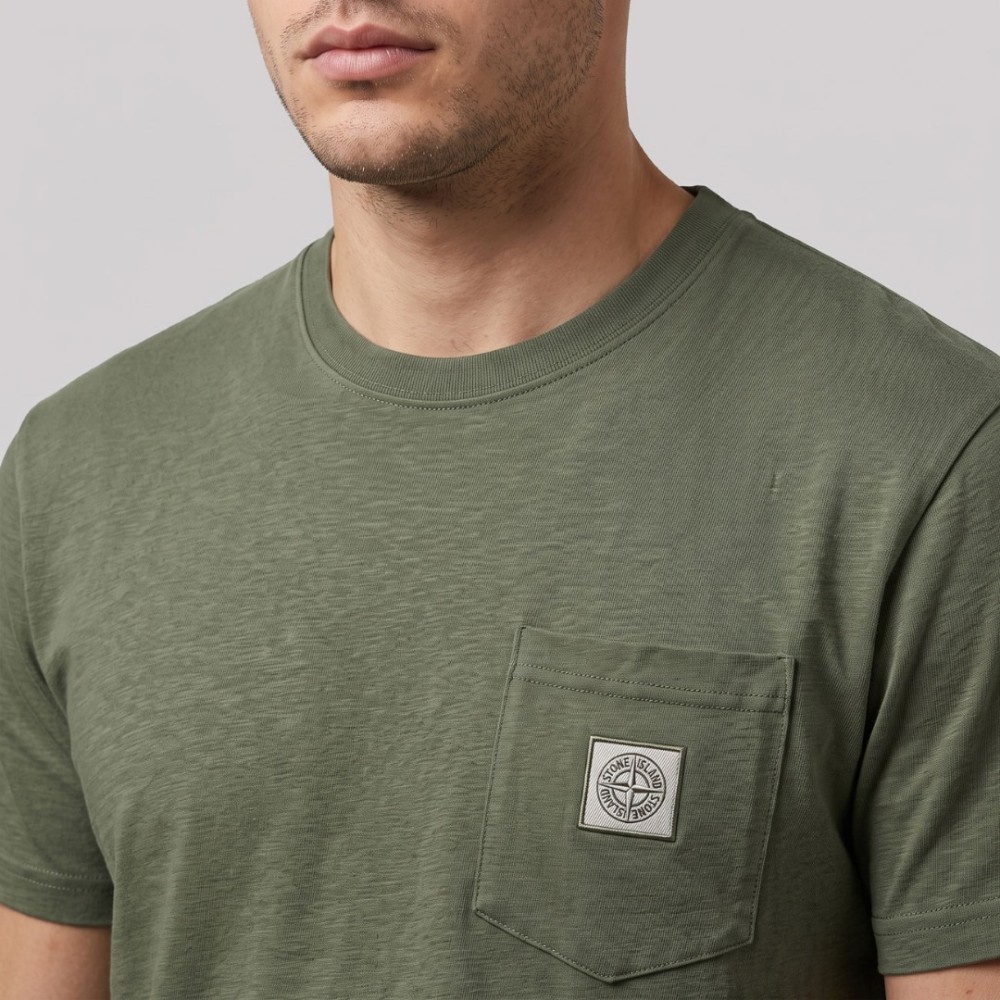 Logo-Patch Pocket T-Shirt In Olive Green