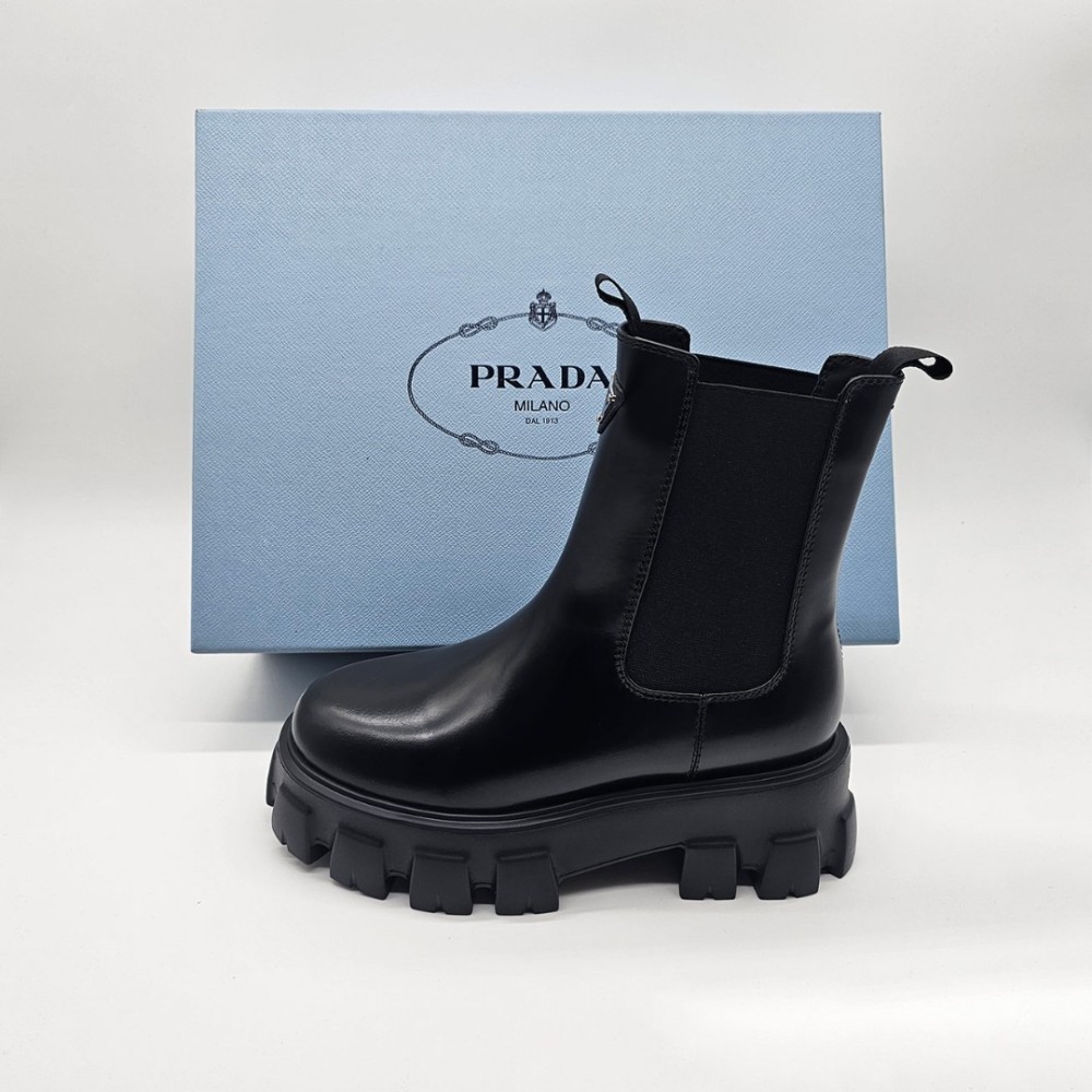 Prada Brushed Leather Chelsea Boots